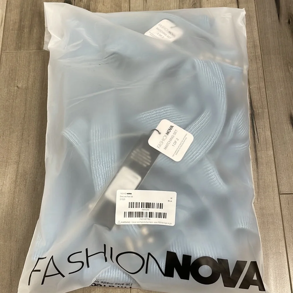 Fashion Nova Light Blue Ribbed Cutout Boot Flare Pants - Picture 4 of 5